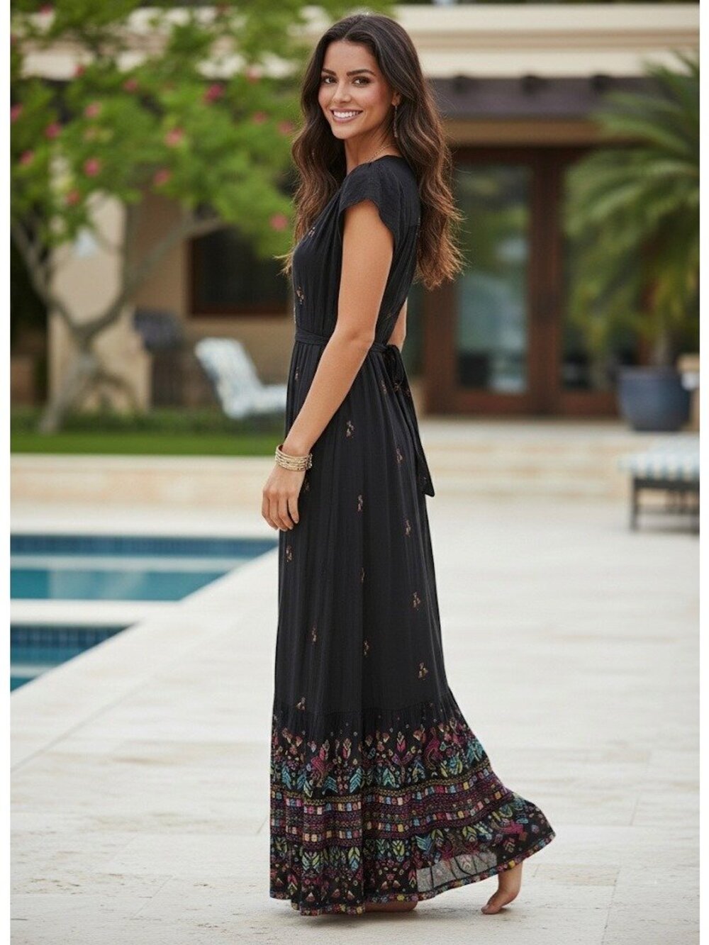 Jens Pirate Booty Black Tie Waist V-Neck Maxi Dress S| Cottagecore Coastal Boho - Picture 5 of 15